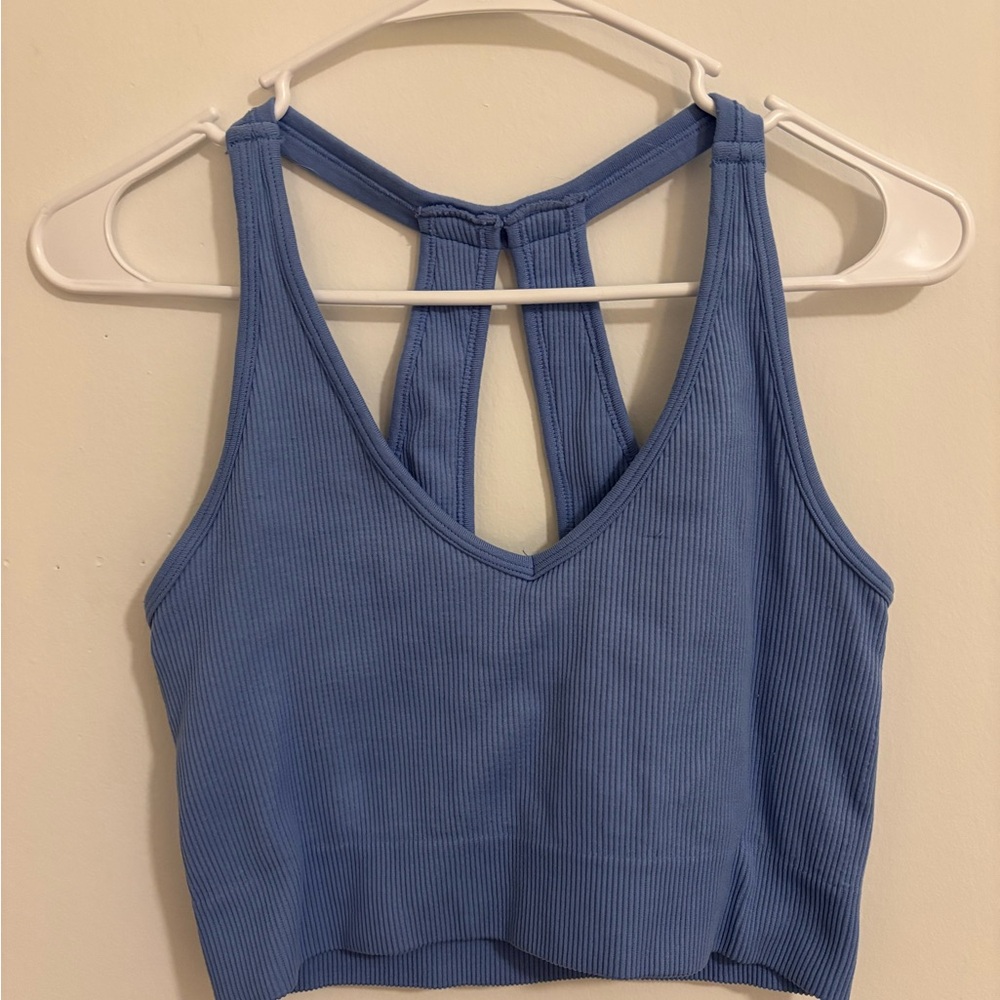 Blue Ribbed Crop Top